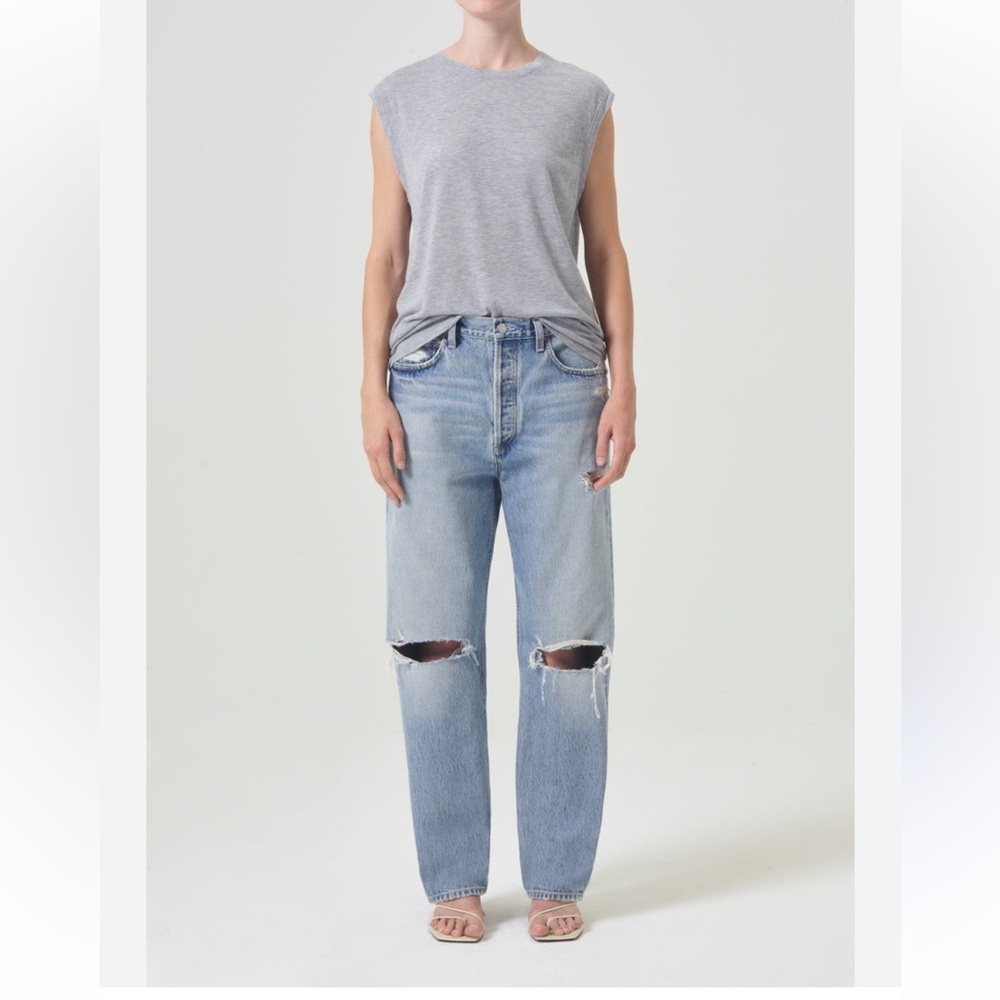 AGOLDE 90's High Rise Pinch Waist Straight Jeans Size 27 Button Fly Distressed